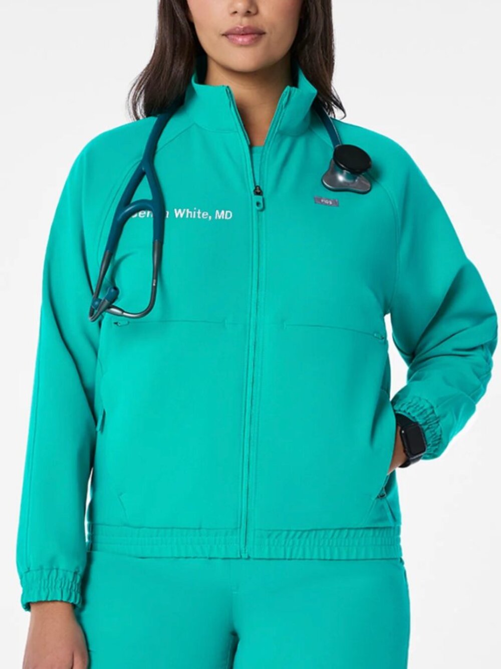 FIGS Sydney Zip Scrub Bomber Jacket Lagoon Teal sz M